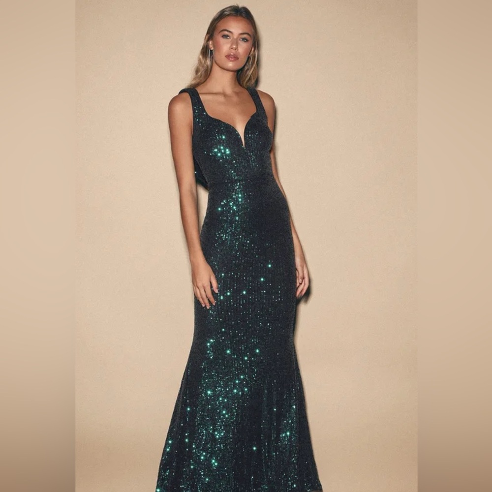 Lulus Forever Glam Emerald Green Sequin Mermaid Maxi Dress